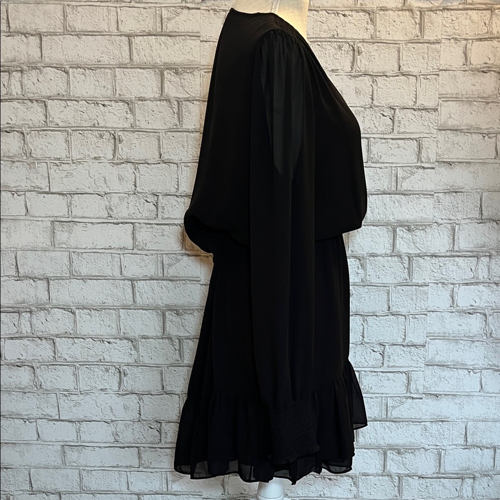 MICHAEL Michael Kors A-line silhouette sheer sleeves smocked waist black dress - Picture 6 of 16